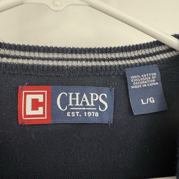 Mens Chaps L Navy Blue 100% Cotton Sweater Vest Preppy Grunge Golf Holiday Dad - Picture 2 of 9